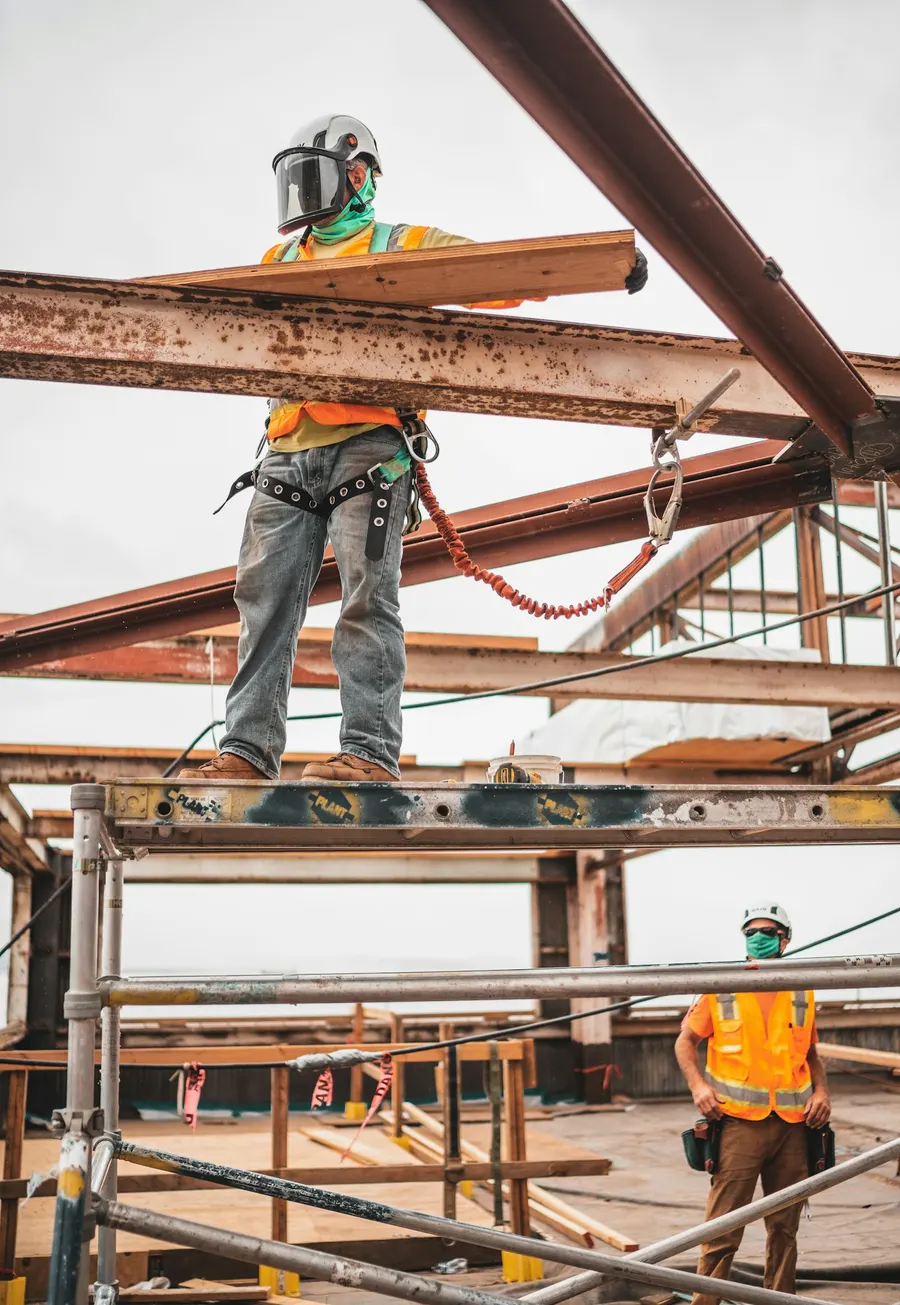 Ironworkers on a steel frame under construction