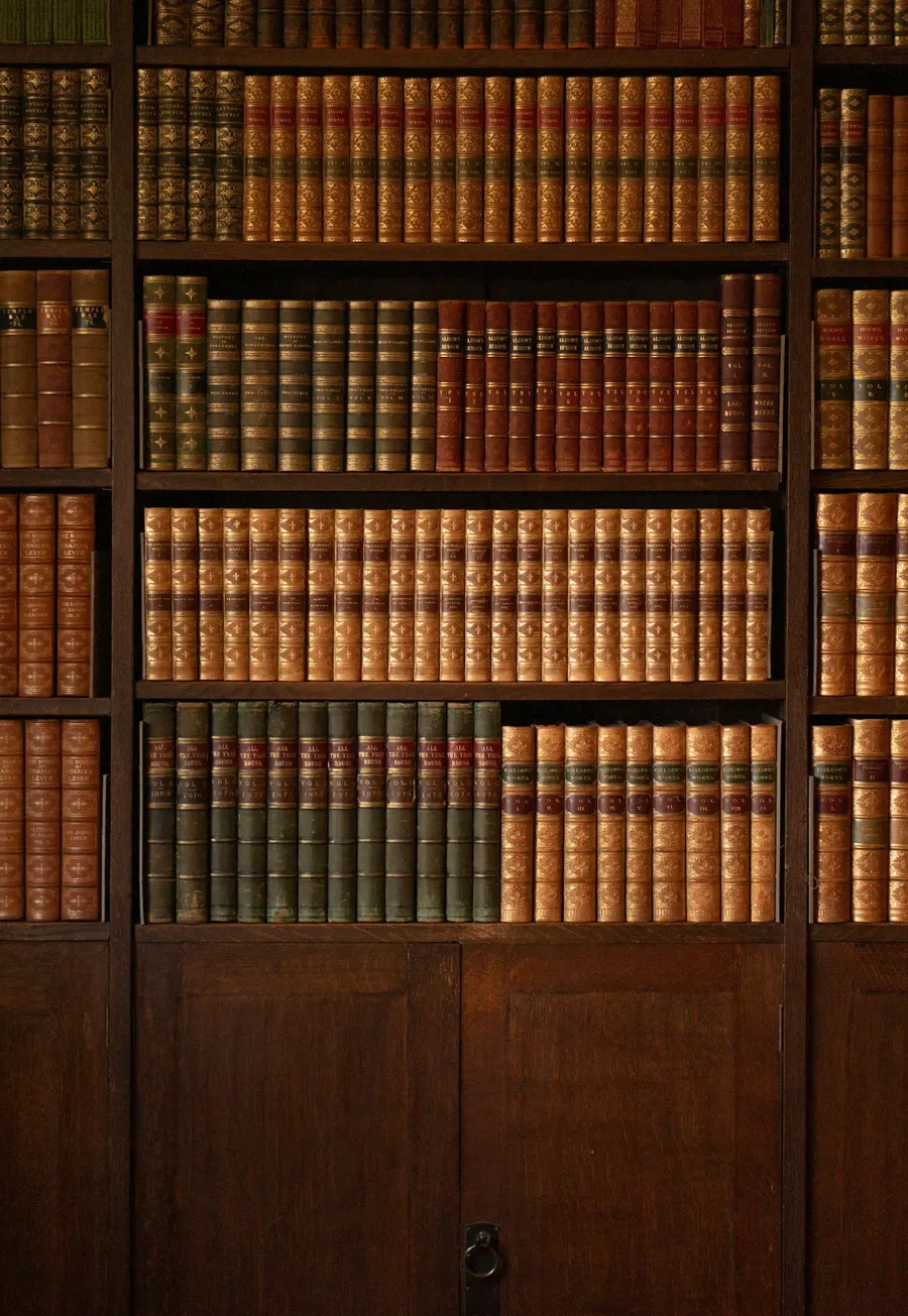 Wall of bound case books in a law library